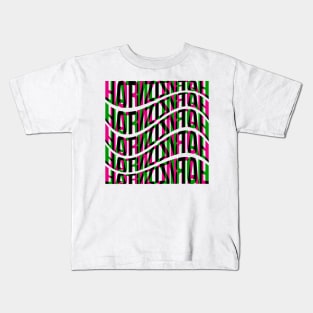 Horizontal Waves Typography (Magenta Green Black) Kids T-Shirt